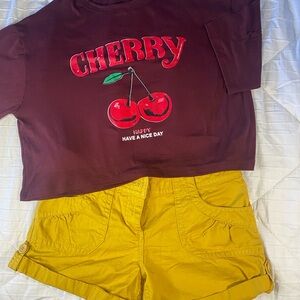 Cherry Graphic Tee and Yellow Shorts Set